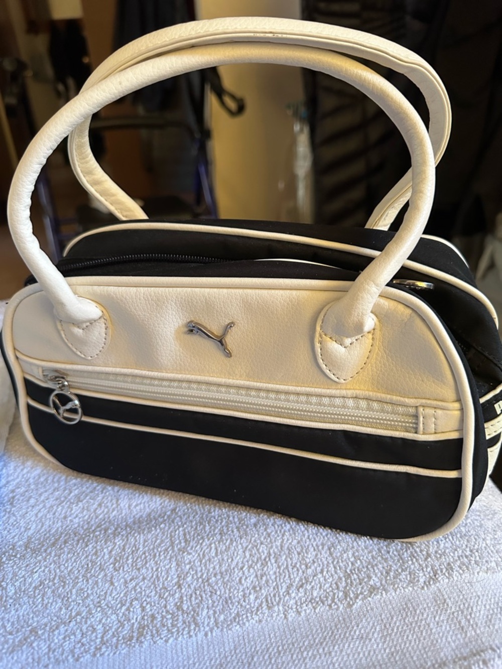 Puma Black and White Dual-Handle Hand Bag